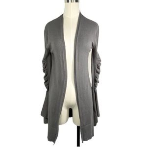 Hinge Open Gray Cardigan with Ruched Bell Long Sleeves Size XS